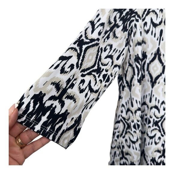 New Directions Women SZ XL LaceUp Tie V Neck Tunic Blouse Asimetric Edge Stretch - Picture 4 of 11